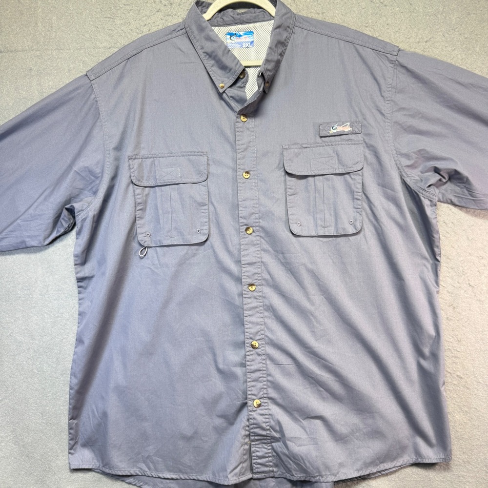 World Wide Sportsman Mens Fishing Shirt Long Sleeve Gray Size 2XL‎ Blue Vented